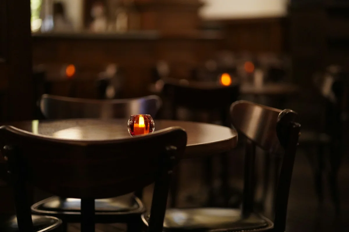 A restaurant prepared for guests and evening service